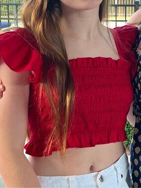Altar'd State Red Smocked Ruffle Crop Top
